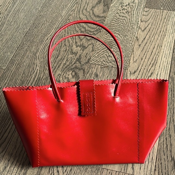 Hugo Vibrant Red leather small shopping tote Bag - Picture 3 of 17